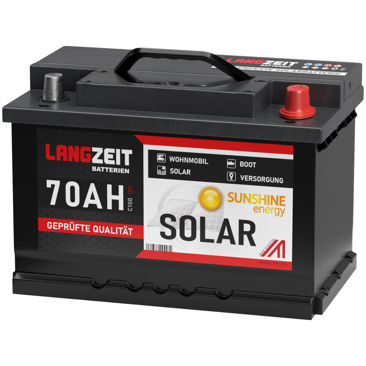 Langzeit Solar Semi-Traktionsbatterie 70Ah 12V, 74,90 €