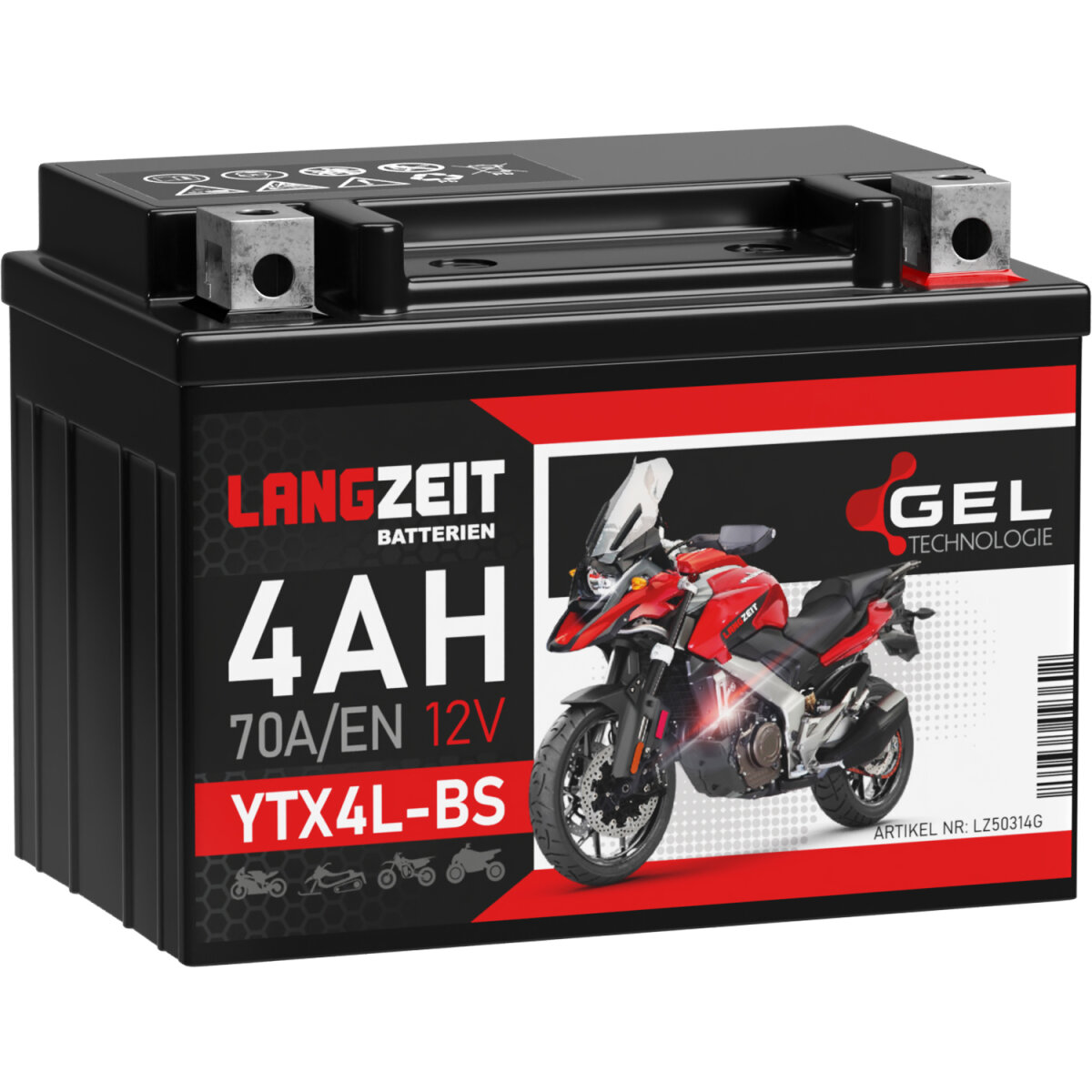 Langzeit Gel Motorradbatterie YTX4L-BS 4Ah 12V, 18,90 €